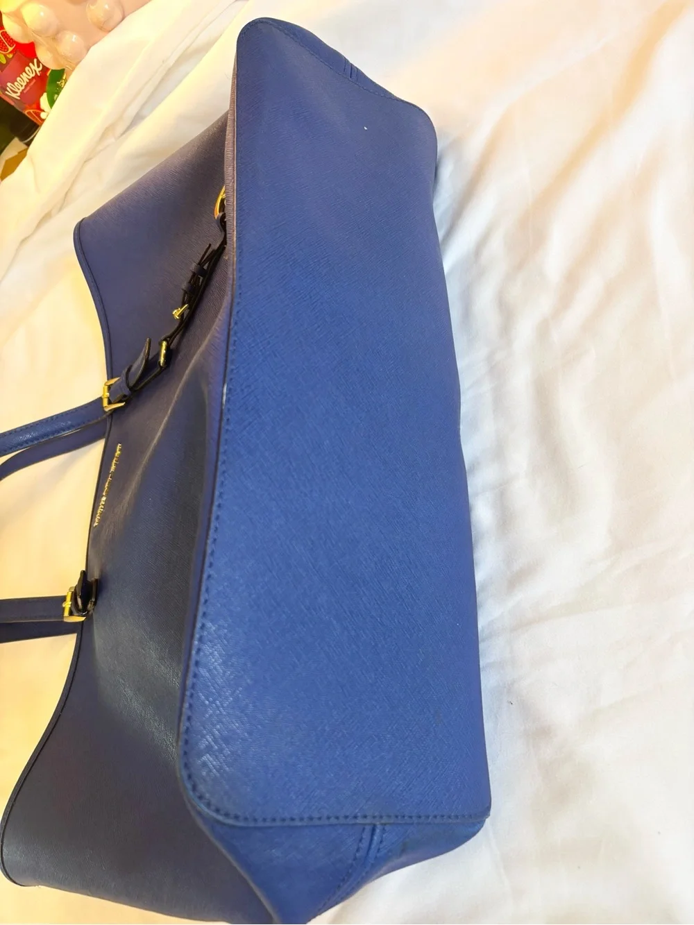 Michael Kors Royal Blue leather Tote with Gold Hardware